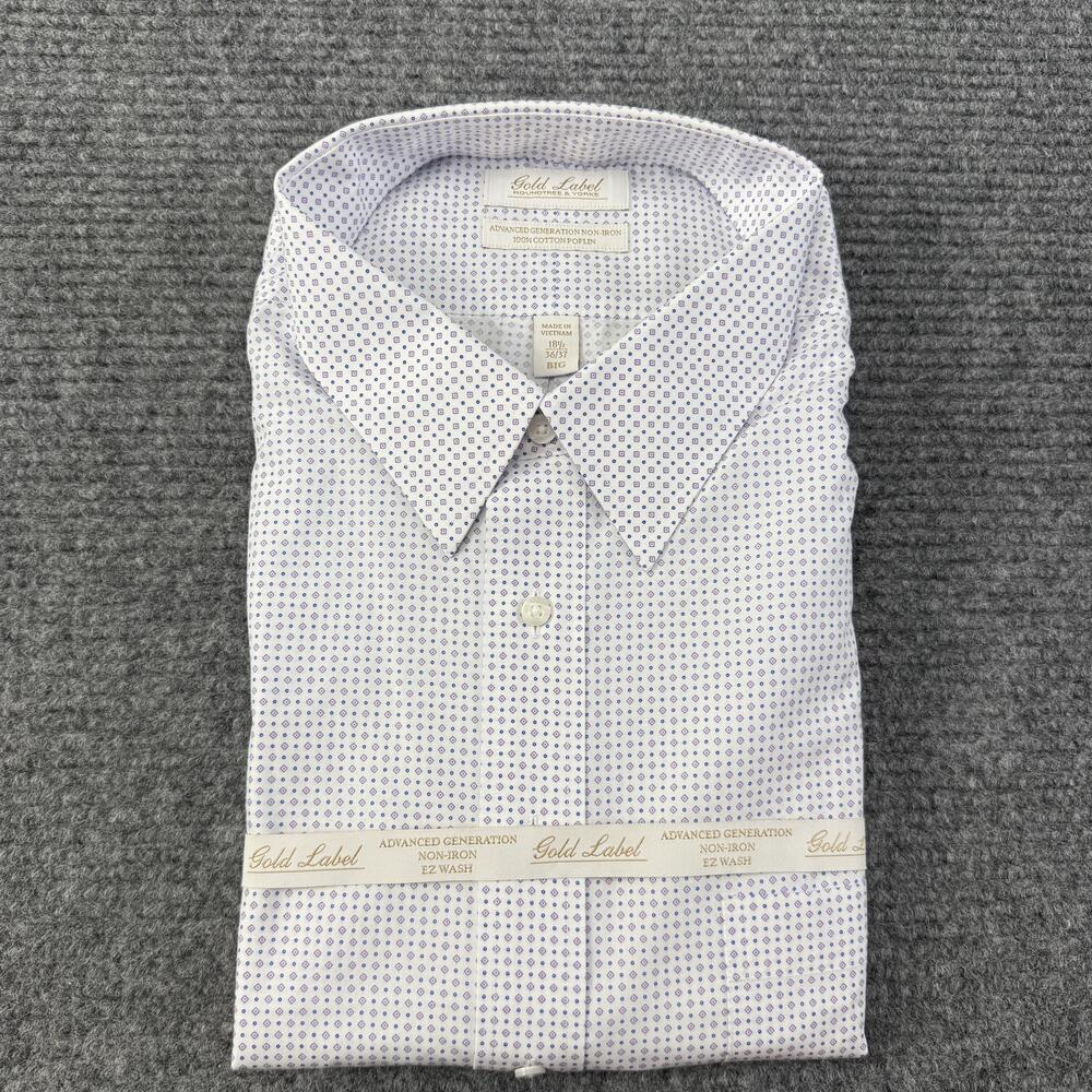 Roundtree & Yorke Shirt Mens 18.5 36/37 Big White Dress Non Iron Gold Label